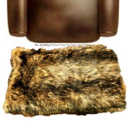 Plush Faux Fur Area Rug - Golden Brown Wolf, Rectangle Throw - thumbnail 3