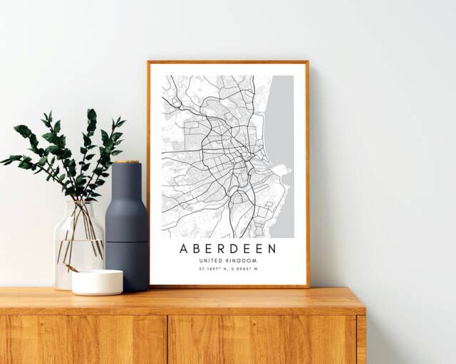 Aberdeen Map Art Print Minimalist Cityscape, Scotland Wall Decor - image 1