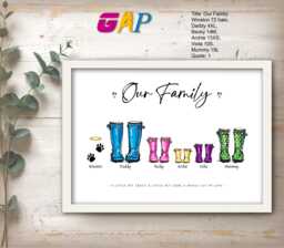 Family Wellies Print Wall Art Custom Home Decor Gift #5 - thumbnail 1