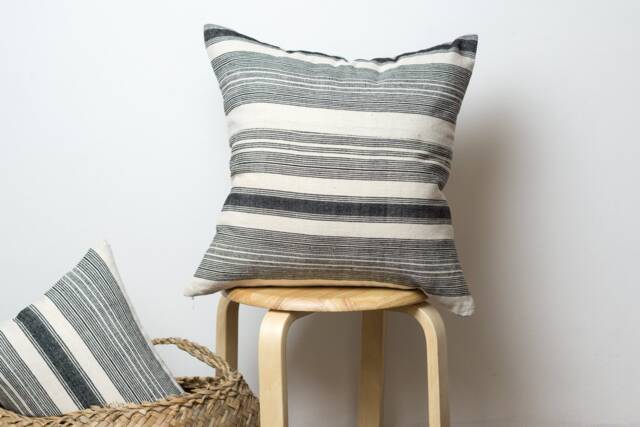 Square Pillow Cover - Striped Pillowcase, Natural Cotton Fabric - image 1