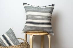 Square Pillow Cover - Striped Pillowcase, Natural Cotton Fabric