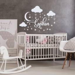 Personalized Name Wall Decal Nursery Decor Baby Clouds Decals Custom Sticker Moon Stars - thumbnail 1