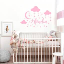 Personalized Name Wall Decal Nursery Decor Baby Clouds Decals Custom Sticker Moon Stars - thumbnail 2