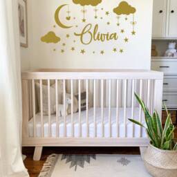 Personalized Name Wall Decal Nursery Decor Baby Clouds Decals Custom Sticker Moon Stars - thumbnail 3