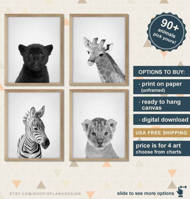 Jungle Animal Prints For Nursery, African Animals Baby Shower Gift, Safari Decorations, Kids, Peekaboo - image 1