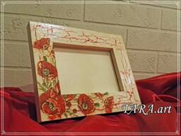 Decoupage Photo Frame Red Poppy Floral Wood Frame - 7x9 - thumbnail 1