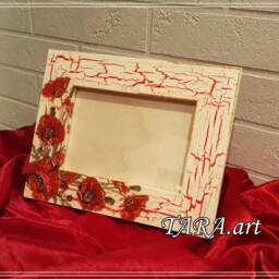 Decoupage Photo Frame Red Poppy Floral Wood Frame - 7x9 - thumbnail 2