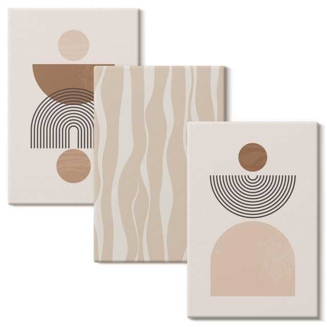 Canvas Wall Art Set Of 3 - Shapes in Shades Brown & Beige, Beige Photo Print, Abstract Decor - image 1