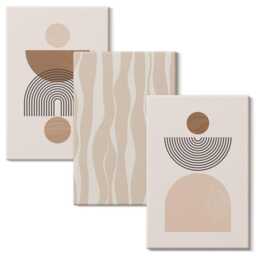 Canvas Wall Art Set Of 3 - Shapes in Shades Brown & Beige, Beige Photo Print, Abstract Decor - thumbnail 1