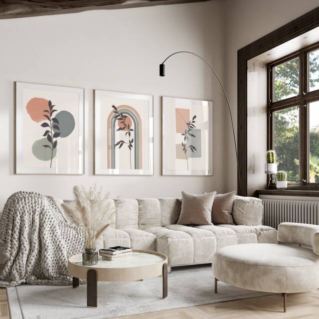 Boho Abstract Wall Art, Set Of 3 Prints, Decor, Scandi Mid Century, Black, Beige, Green, Terracotta, Free Fast Delivery - image 1