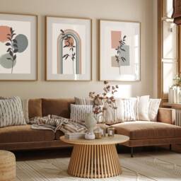 Boho Abstract Wall Art, Set Of 3 Prints, Decor, Scandi Mid Century, Black, Beige, Green, Terracotta, Free Fast Delivery - thumbnail 2