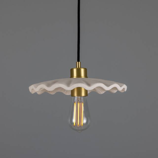 Kapok Organic Ceramic Pendant Light Matte White Striped 10.5 - image 1