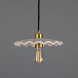 Kapok Organic Ceramic Pendant Light Matte White Striped 10.5