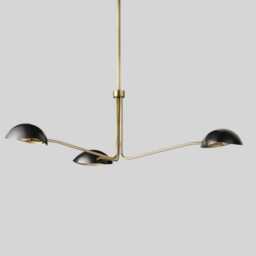 Handmade Brass Sputnik Chandelier - Mid Century Modern, Black 3-Orb Light - thumbnail 2
