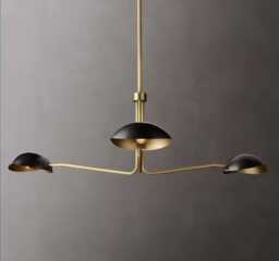 Handmade Brass Sputnik Chandelier - Mid Century Modern, Black 3-Orb Light - thumbnail 1