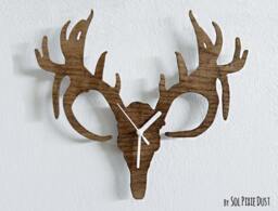 Reindeer Deer Tarandus Caribou Horn Silhouette - Wooden Wall Clock - thumbnail 1