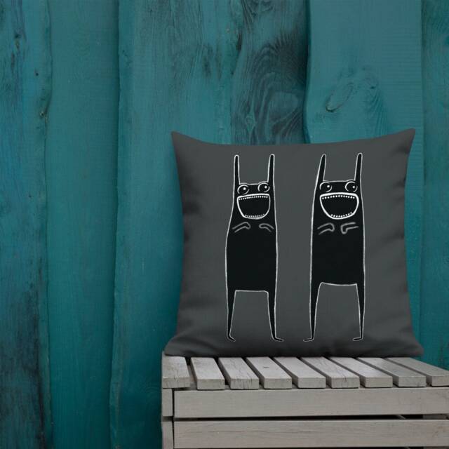 Throw Pillow Rabbit Monsters Folk Art Print Home Decor Housewarming Birthday Gifts Funny Creepy Cute Weird Bunny Quirky Gift Goth Punk Emo - image 1