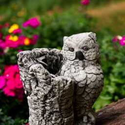 Concrete Owl Statue With Tree Branch Stone Figurine Garden Wildlife Sculpture Outdoor Yard Ornament Gift For Lover Halloween Gift - thumbnail 4