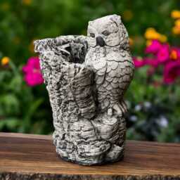 Concrete Owl Statue With Tree Branch Stone Figurine Garden Wildlife Sculpture Outdoor Yard Ornament Gift For Lover Halloween Gift - thumbnail 3
