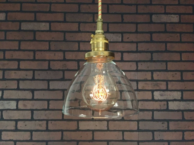 "Industrial Pendant Light -Brass 6"" Clear Glass Cone Shade With Patented ""Huila Electrical Connectors" - image 1