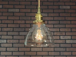 "Industrial Pendant Light -Brass 6"" Clear Glass Cone Shade With Patented ""Huila Electrical Connectors" - thumbnail 1