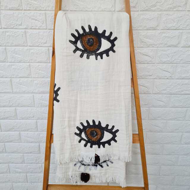 Organic Cotton Evil Eye Blanket Turkish Couch Throw, Picnic Blanket - image 1
