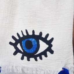 Organic Cotton Evil Eye Blanket Turkish Couch Throw, Picnic Blanket - thumbnail 4