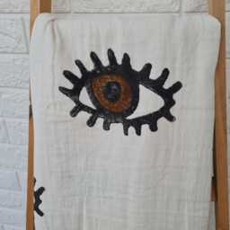 Organic Cotton Evil Eye Blanket Turkish Couch Throw, Picnic Blanket - thumbnail 3