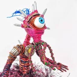 Spiked Mutant Cyclops - Bendable Copper Wire Creature Fun, Unique, Fully Poseable Hand-Made Out Of Recycled & Repurposed Materials - thumbnail 2
