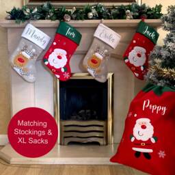 Personalised Christmas Stocking Sack For Children Pets Kids First - Reindeer Santa Penguin Snowman Xmas Eve Gift Idea