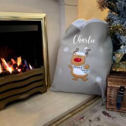 Personalised Christmas Stocking Sack For Children Pets Kids First - Reindeer Santa Penguin Snowman Xmas Eve Gift Idea - thumbnail 2