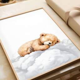 Set Of 3 Woodland Animal Nursery Wall Prints, Sleeping Animals For Babies Room, Neutral Moon & Stars Art, Starry Night Playroom - thumbnail 3