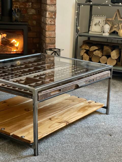 statement Coffee Table - Double Printers Tray Industrial Display Furniture For Curiosities + Collectibles - image 1