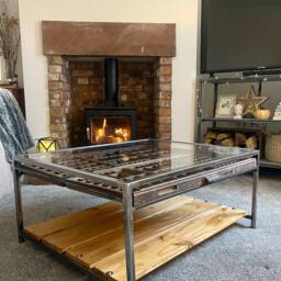statement Coffee Table - Double Printers Tray Industrial Display Furniture For Curiosities + Collectibles - thumbnail 2