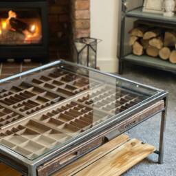 statement Coffee Table - Double Printers Tray Industrial Display Furniture For Curiosities + Collectibles - thumbnail 4