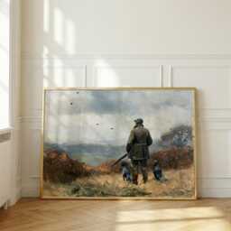 Pheasant Shooting Wall Art, Hunter With Spaniels Oil Painting, British Country Sports Print, Gundog Lodge Decor - thumbnail 2