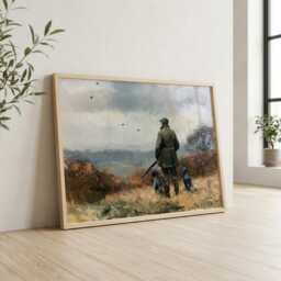 Pheasant Shooting Wall Art, Hunter With Spaniels Oil Painting, British Country Sports Print, Gundog Lodge Decor - thumbnail 3