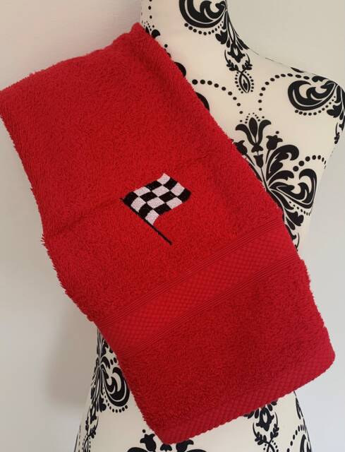 Checker Flag Towel - Personalised Face Cloth/Hand Bath = Embroidered - image 1