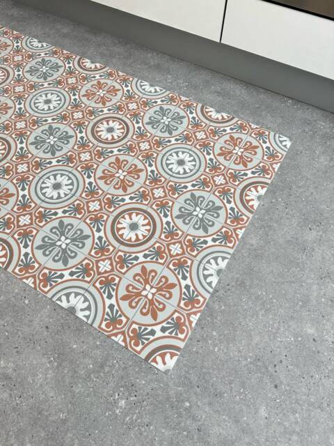 Kitchen Runner Rug in Terracotta Spanish Tile Pattern, Large Vinyl Floor Cloth Mat - image 1