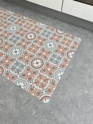 Kitchen Runner Rug in Terracotta Spanish Tile Pattern, Large Vinyl Floor Cloth Mat - thumbnail 1