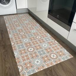 Kitchen Runner Rug in Terracotta Spanish Tile Pattern, Large Vinyl Floor Cloth Mat - thumbnail 3