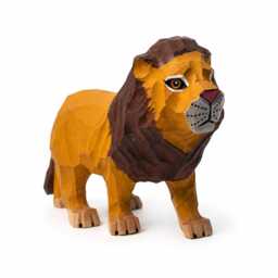 Hand-Carved Wooden Lion Figurine - Whimsical Wood Animal Sculpture Geometric Desk Decor Safari Lover Gift Idea - thumbnail 2