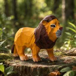 Hand-Carved Wooden Lion Figurine - Whimsical Wood Animal Sculpture Geometric Desk Decor Safari Lover Gift Idea