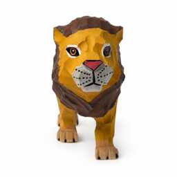 Hand-Carved Wooden Lion Figurine - Whimsical Wood Animal Sculpture Geometric Desk Decor Safari Lover Gift Idea - thumbnail 3