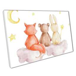 Whimsical Woodland Nursery Art Watercolor Fox, Rabbit & Cloud Canvas Print For Kids Room Decor - thumbnail 1