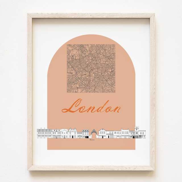 London Streetscape + Map Drawing Mew England City Plan - Art Print Wedding Moving Gift Souvenir Local Decor Travel Wall - image 1