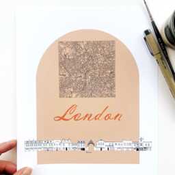 London Streetscape + Map Drawing Mew England City Plan - Art Print Wedding Moving Gift Souvenir Local Decor Travel Wall - thumbnail 2