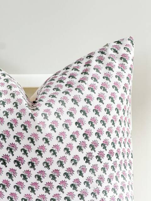 Block Print Pillow Cover Floral Batik, Boho Farmhouse Decor - 20x20 - image 1