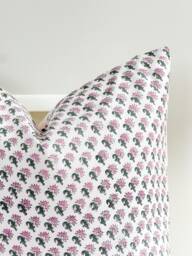 Block Print Pillow Cover Floral Batik, Boho Farmhouse Decor - 20x20 - thumbnail 1