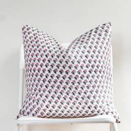 Block Print Pillow Cover Floral Batik, Boho Farmhouse Decor - 20x20 - thumbnail 2